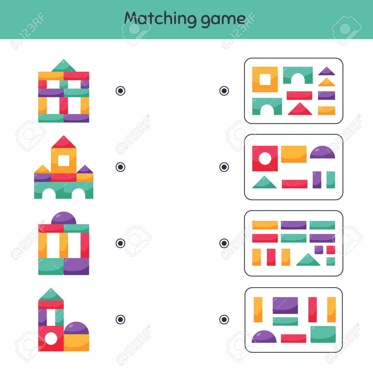 Matching Game Building Blocks For Kids Worksheet For Kids Kindergarten Preschool And School Age Royalty Free SVG Cliparts Vectors And Stock Illustration Image 165604604