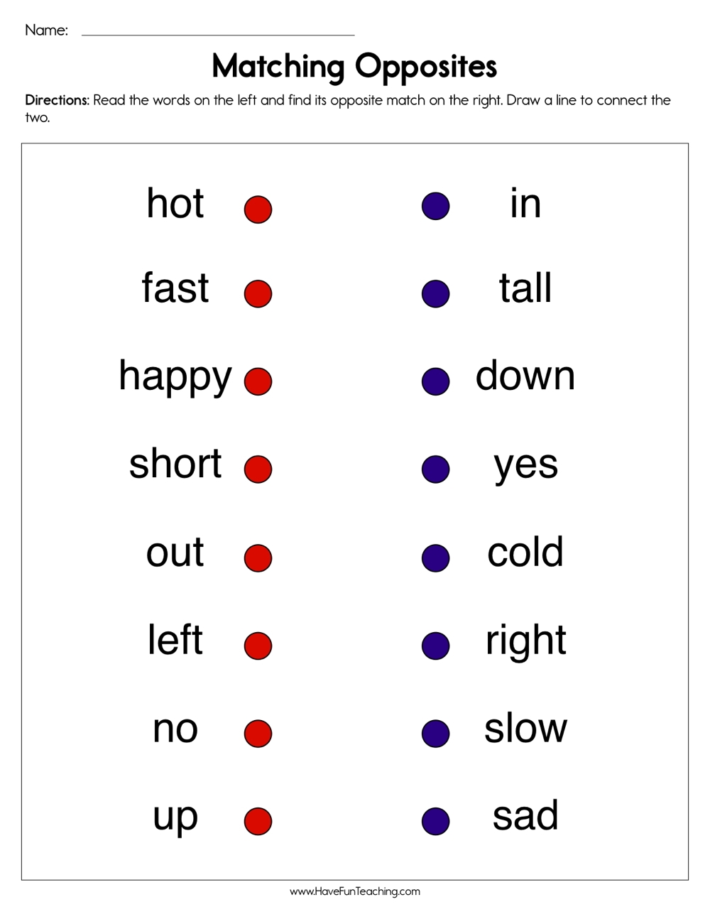 Matching Opposites Worksheet By Teach Simple Matching Opposites Worksheet By Teach Simple