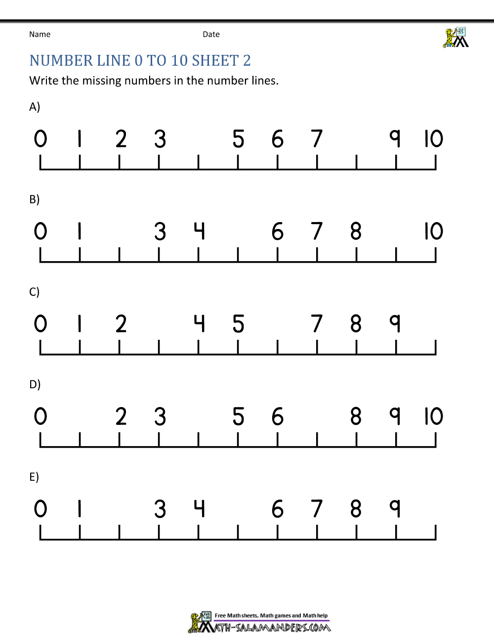 Math Salamanders Kindergarten Number Worksheets Math Salamanders Kindergarten Number Worksheets