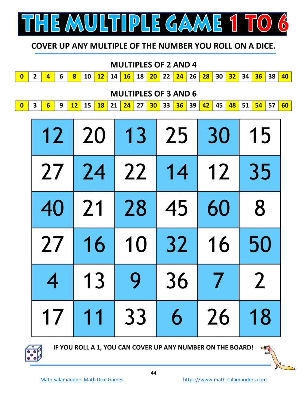 Math Salamanders Math Dice Games