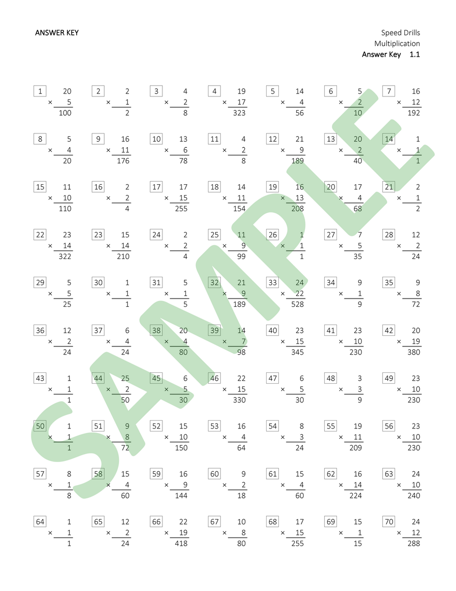 Math Speed Drills Worksheet 1 1 Classful
