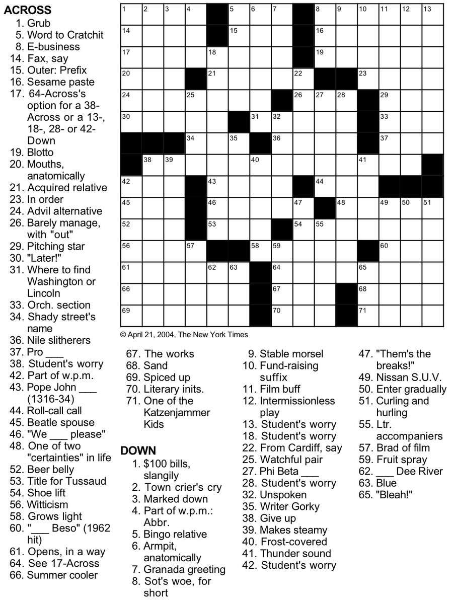 Michael Shteyman Crossword Puzzle Don T Worry Be Happy Hosted By George Barany And Friends Michael Shteyman Crossword Puzzle Don T Worry Be Happy Hosted By George Barany And Friends