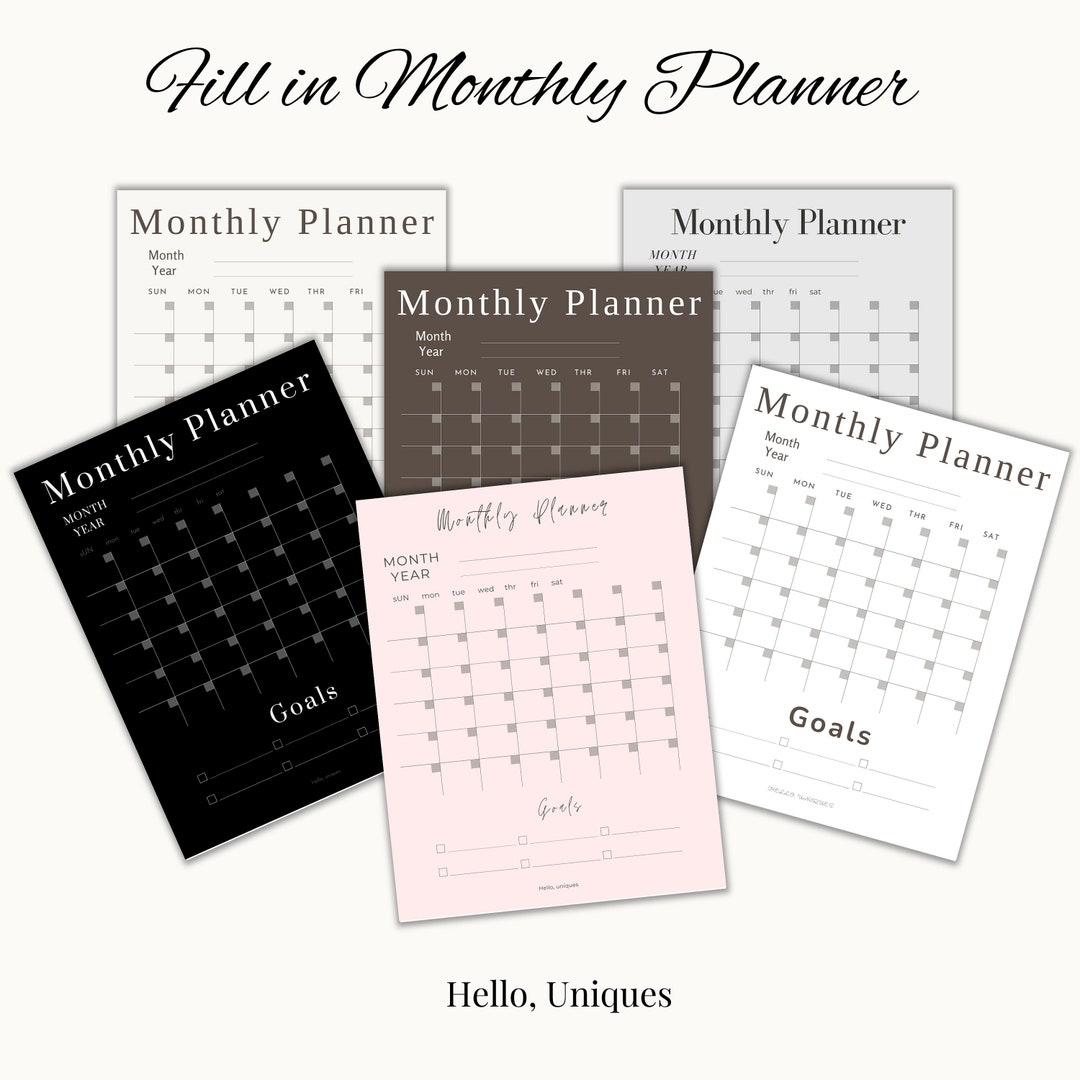 Minimalist Fill In Monthly Planner Printable A4 US Letter PDF JPG Etsy