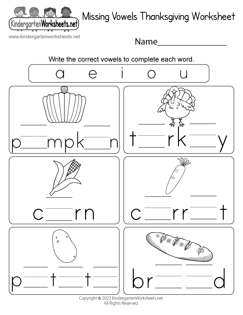 Missing Vowels Thanksgiving Worksheet Free Printable Digital PDF