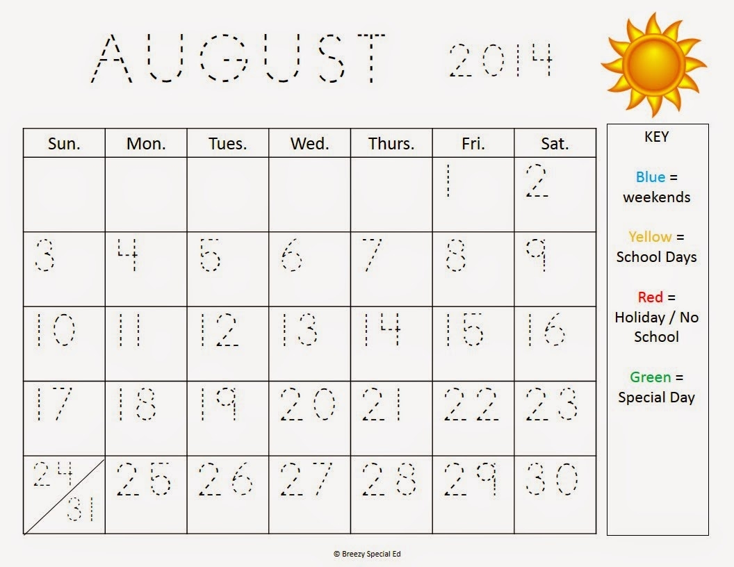 Monthly Calendar Worksheets August Freebies Breezy Special Ed Monthly Calendar Worksheets August Freebies Breezy Special Ed