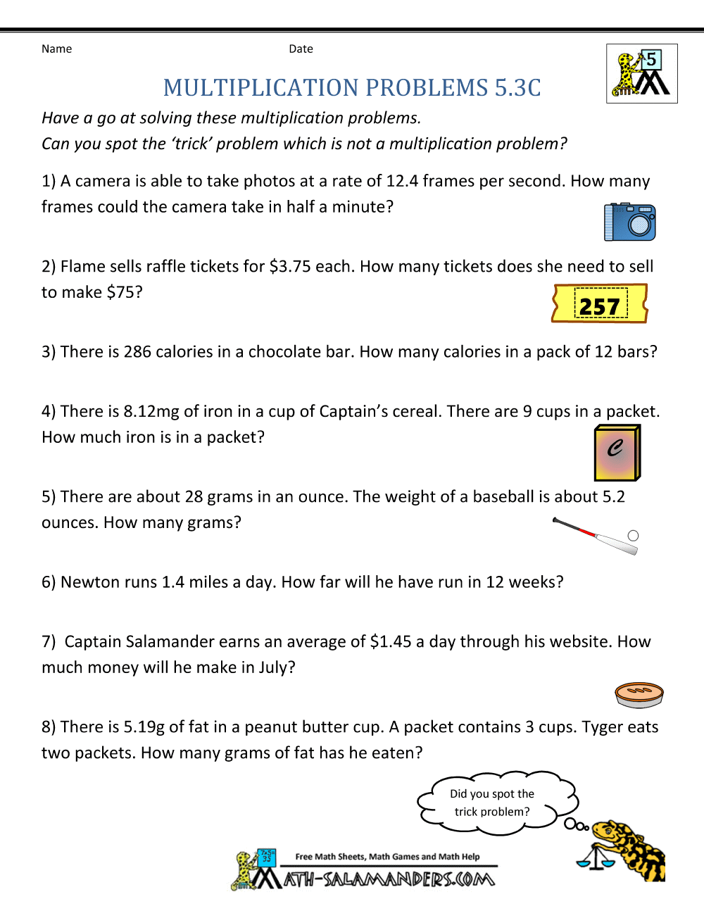 Multiplication Word Problem Worksheets 3rd Grade 5FD