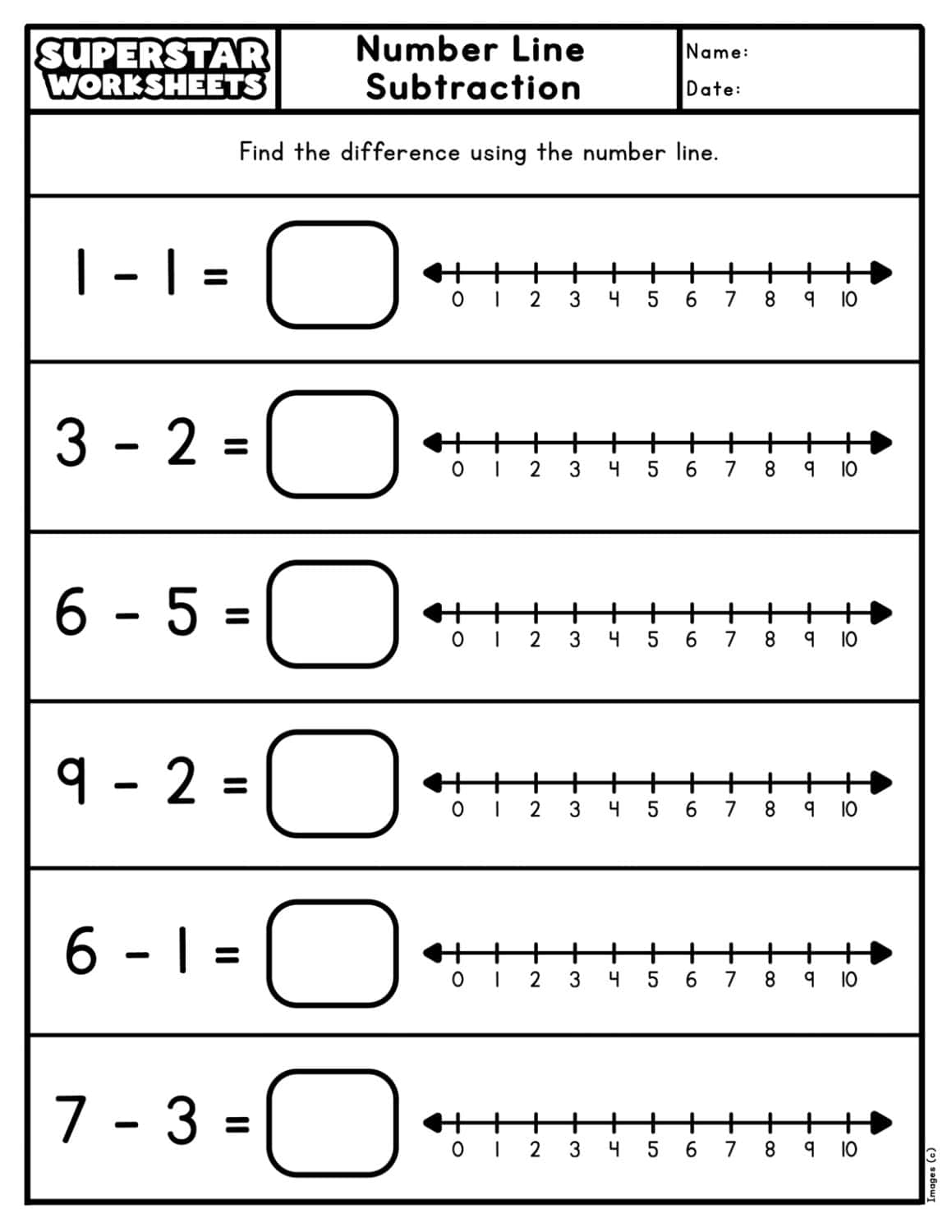 Number Line Subtraction Superstar Worksheets Number Line Subtraction Superstar Worksheets