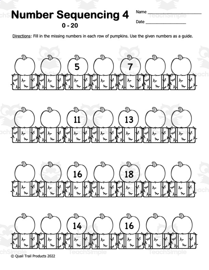 Number Sequencing Worksheets Pumpkin Theme By Teach Simple Number Sequencing Worksheets Pumpkin Theme By Teach Simple
