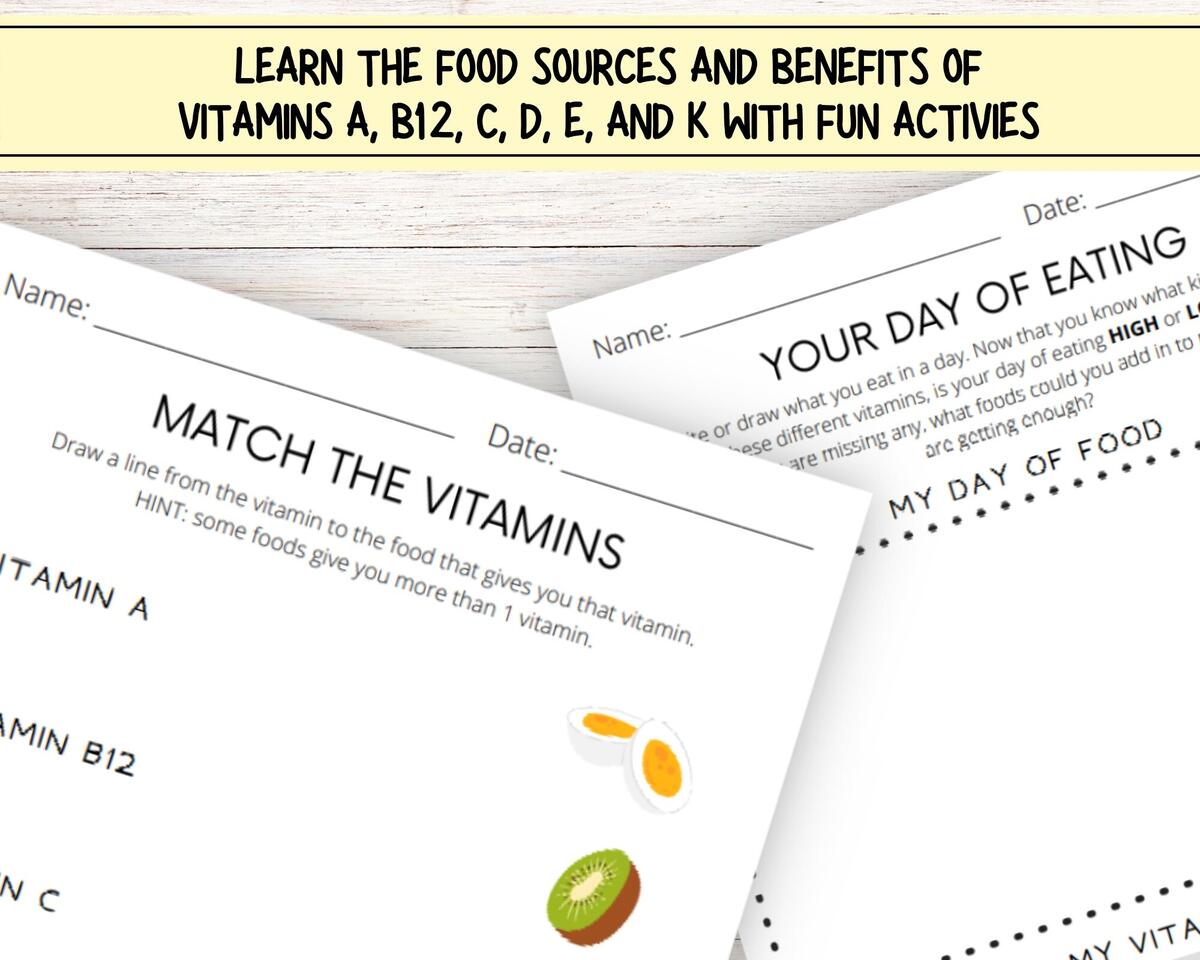 Nutrition Worksheets About Vitamins For Kids Printable School Activities Instant Download Etsy