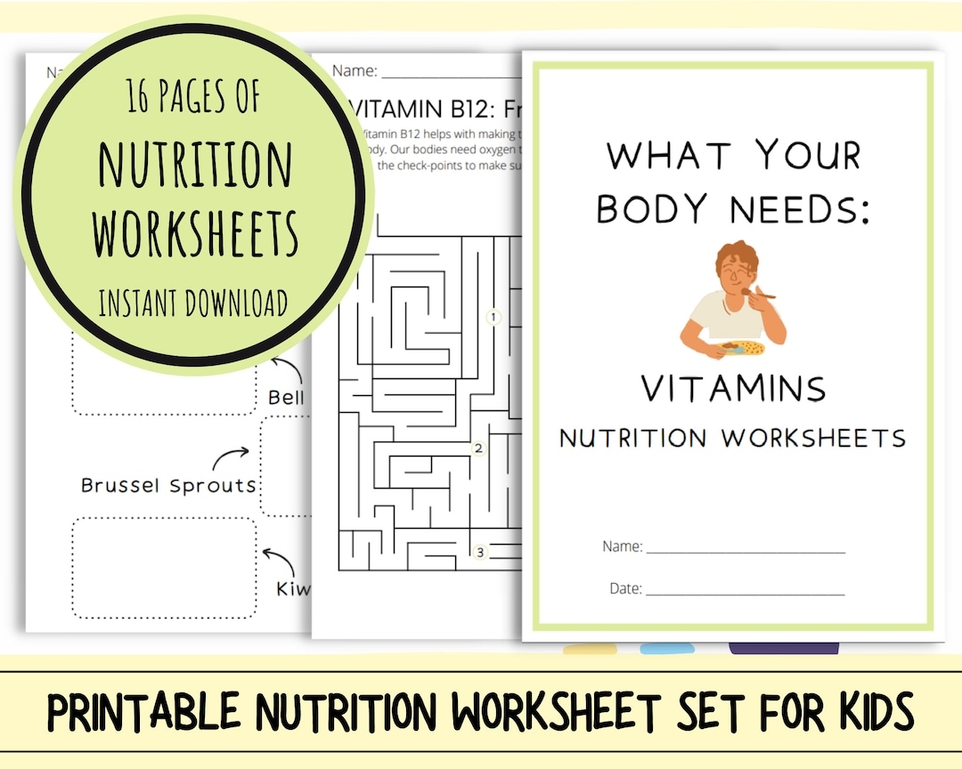 Nutrition Worksheets About Vitamins For Kids Printable School Activities Instant Download Etsy