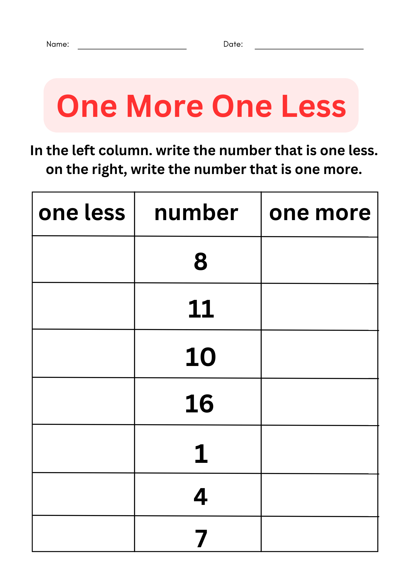 One More One Less Number Worksheets For Grade 1 2 3 Teaching Resources One More One Less Number Worksheets For Grade 1 2 3 Teaching Resources