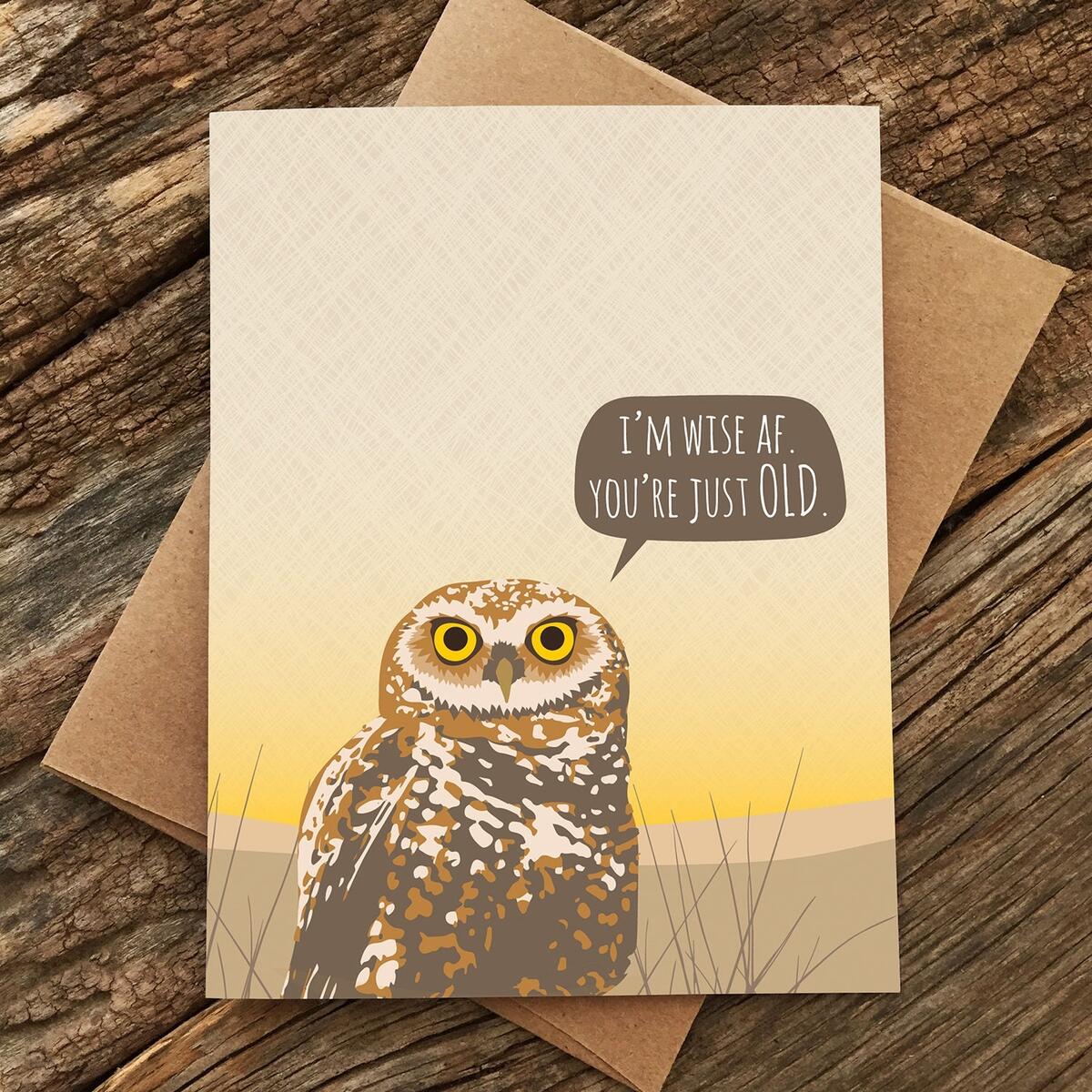 Owl Birthday Card Funny Cards Wise AF Etsy