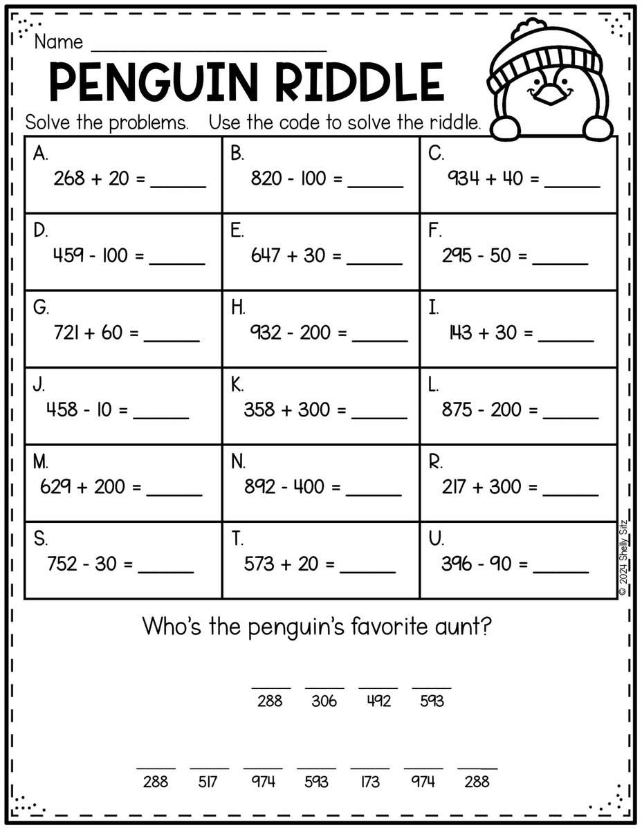 Penguin Math Freebie Second Grade Teaching Blog Free 2nd Grade Daily Math Worksheets