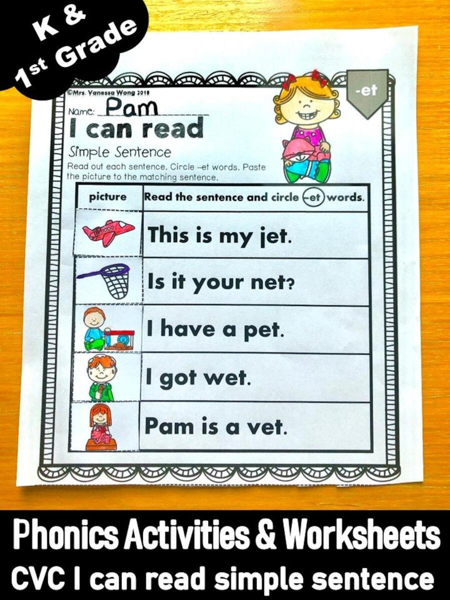 Phonics Worksheets CVC I Can Read Simple Sentences Short Vowel Kindergarten First Grade Etsy