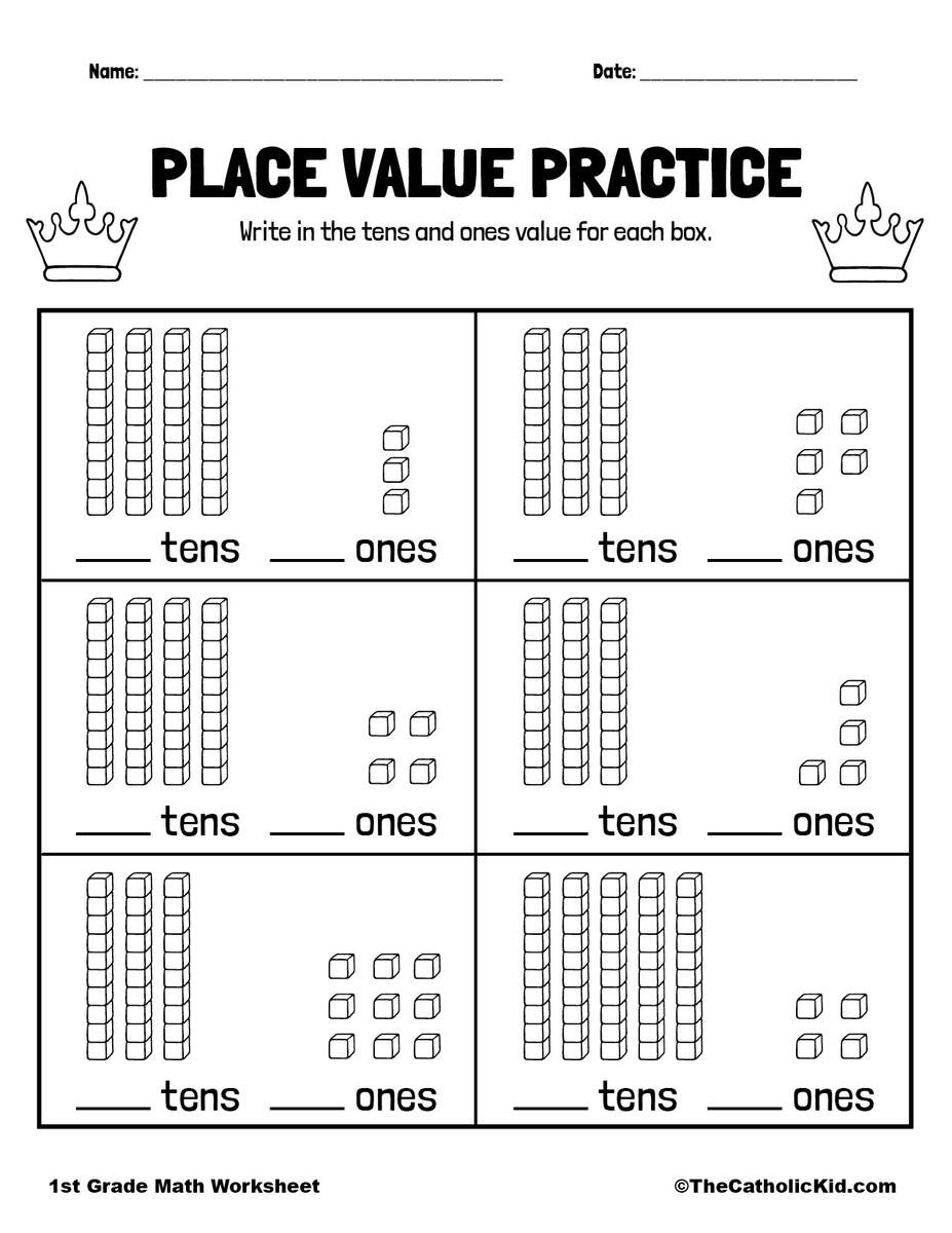 Place Value Worksheet 1st Grade Math TheCatholicKid Place Value Worksheet 1st Grade Math TheCatholicKid