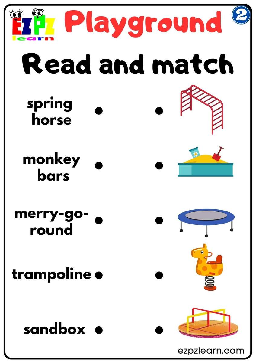Playground Vocabulary 2 Read And Match Worksheet For Kindergarten And ESL Students Free Download Ezpzlearn Playground Vocabulary 2 Read And Match Worksheet For Kindergarten And ESL Students Free Download Ezpzlearn