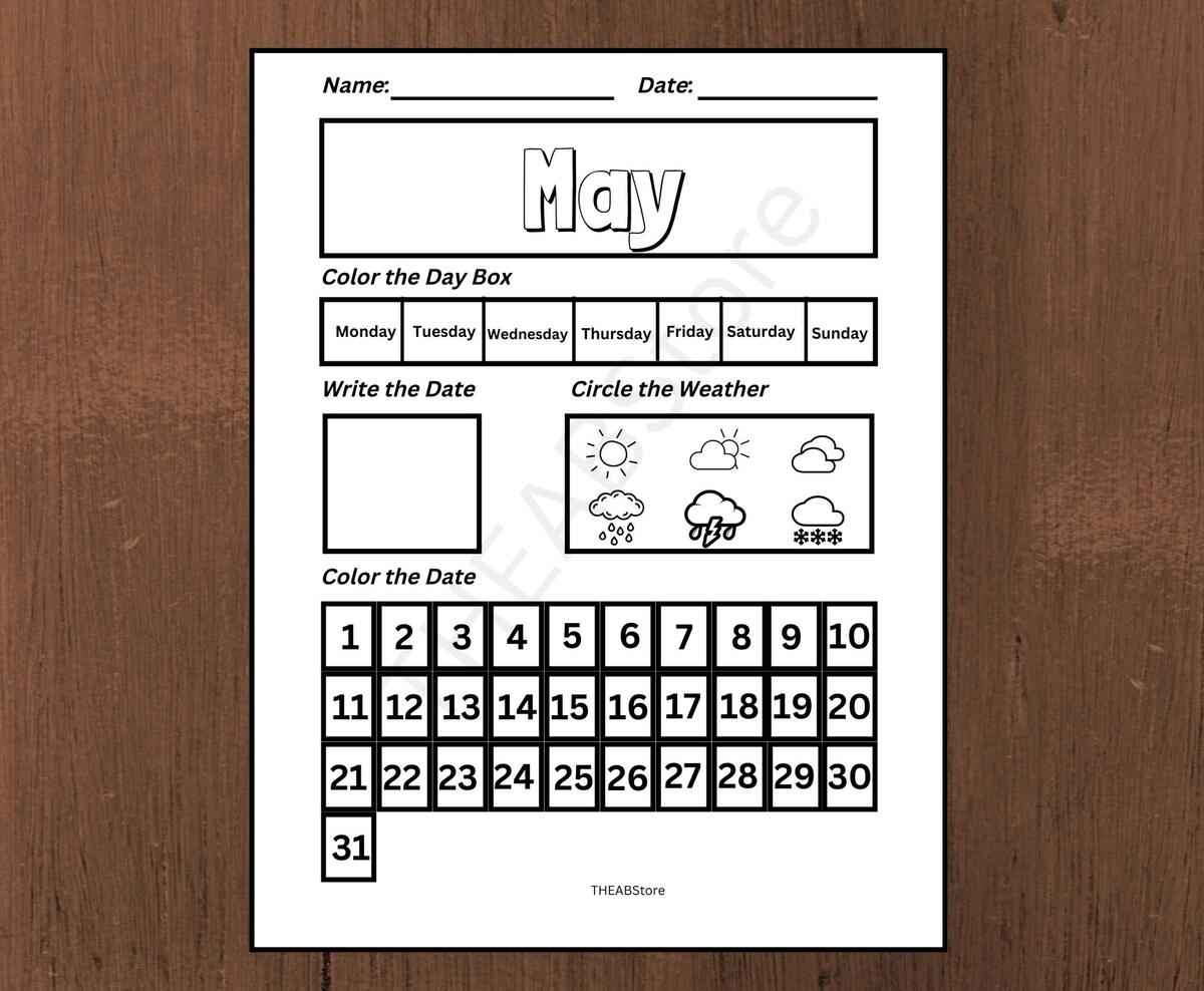 Preschool Calendar Worksheets Printable Kids Monthly Digital Calendar Toddler Activities Montessori Kindergarten Curriculum Homeschool Etsy