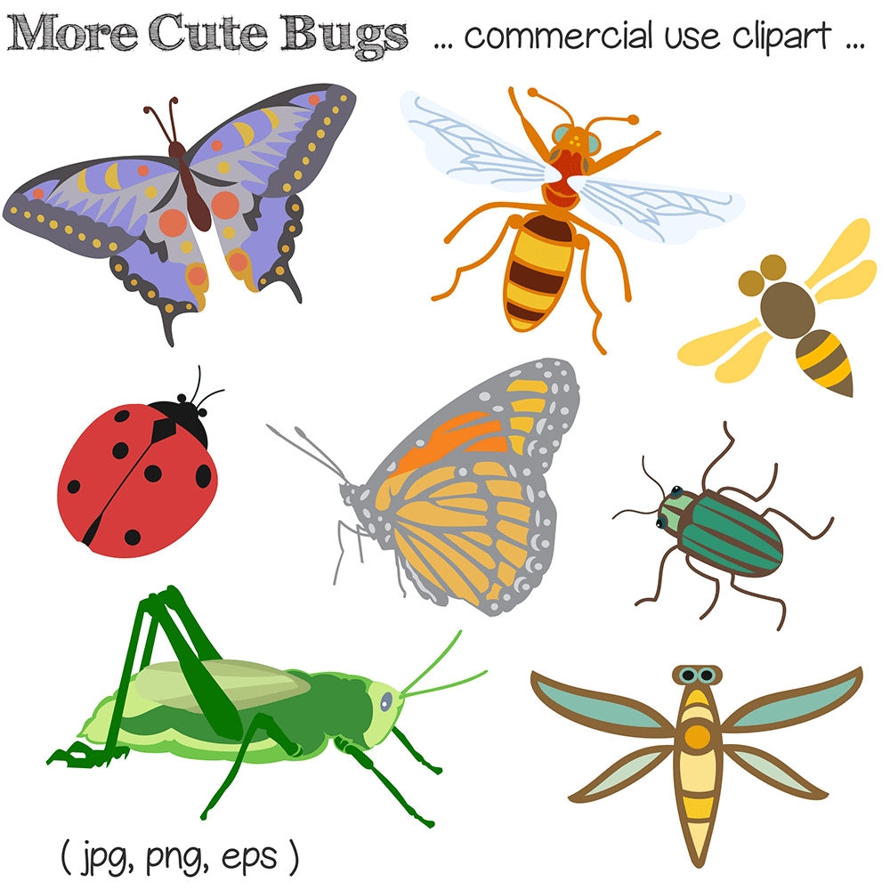 Printable BUG CLIP ART Butterfly Grasshopper Beetle Ladybug Digital Download Evisionarts Etsy