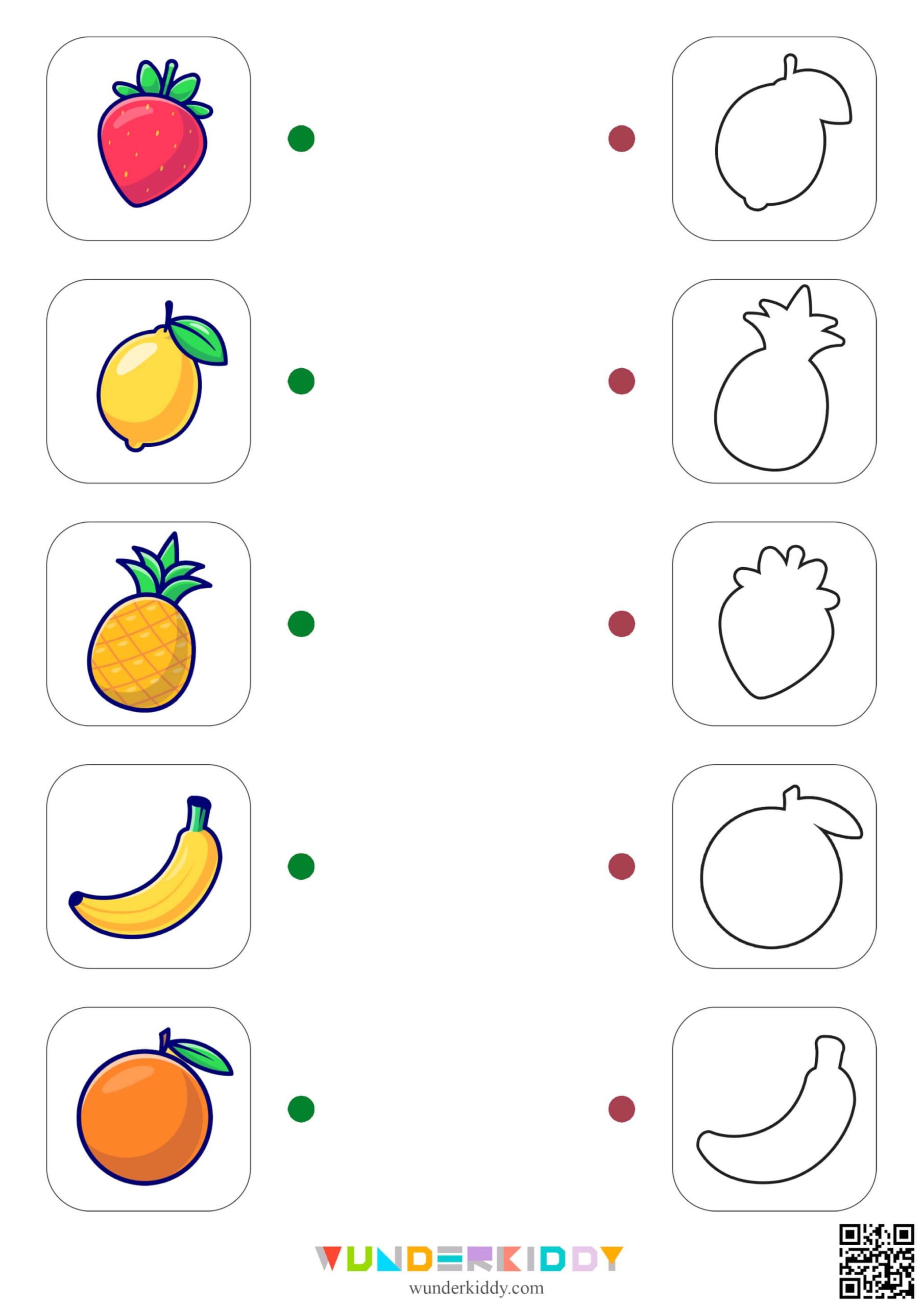 Printable Fruit And Vegetable Matching Worksheet For Preschool