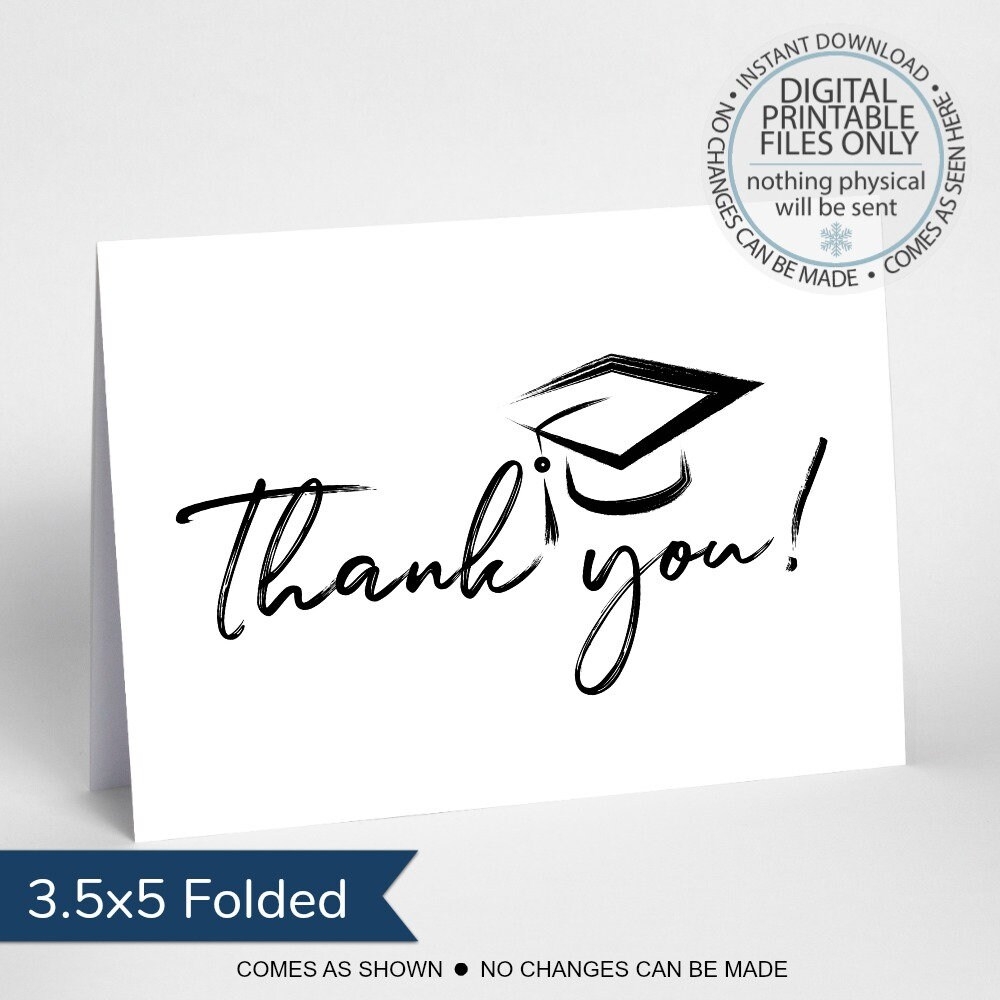 Printable Graduation Thank You Card Appreciation Card Graduation Card Folded Thank You Card Graduation Thank You Graduation Gift Card Etsy