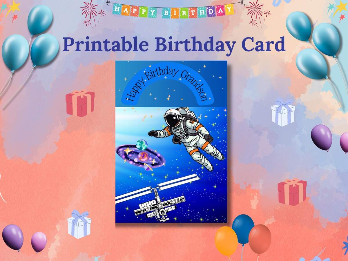 Printable Happy Birthday Card For Grandson Astronaut Theme Etsy
