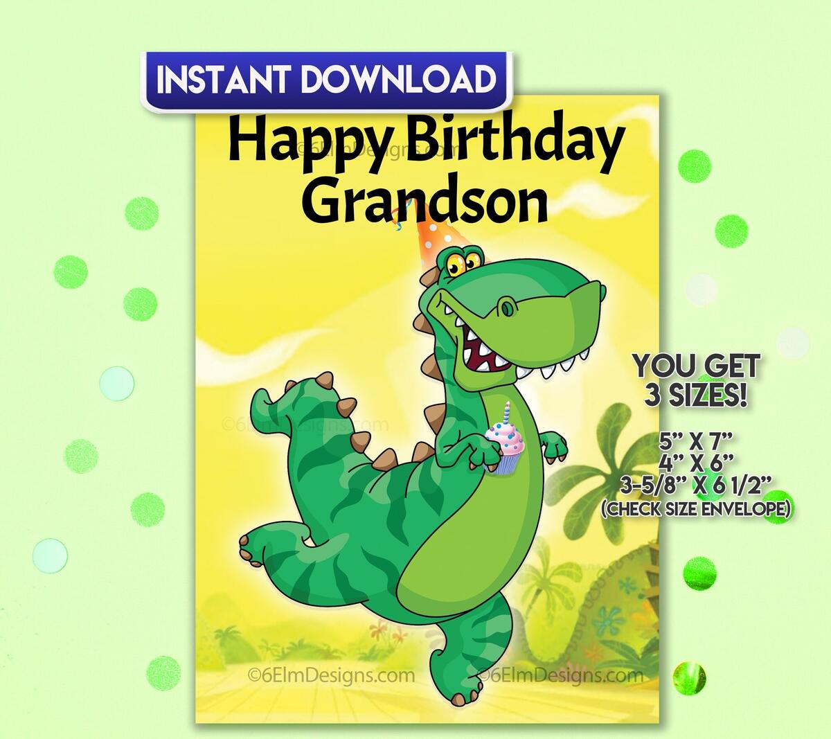 Printable Happy Birthday Grandson Dinosaur Instant Download Card Etsy