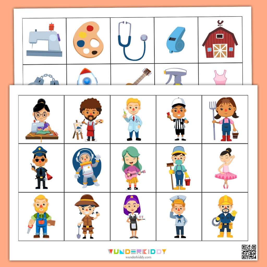Printable Jobs And Tools Matching Game For Preschoolers Printable Jobs And Tools Matching Worksheet For Kindergarten