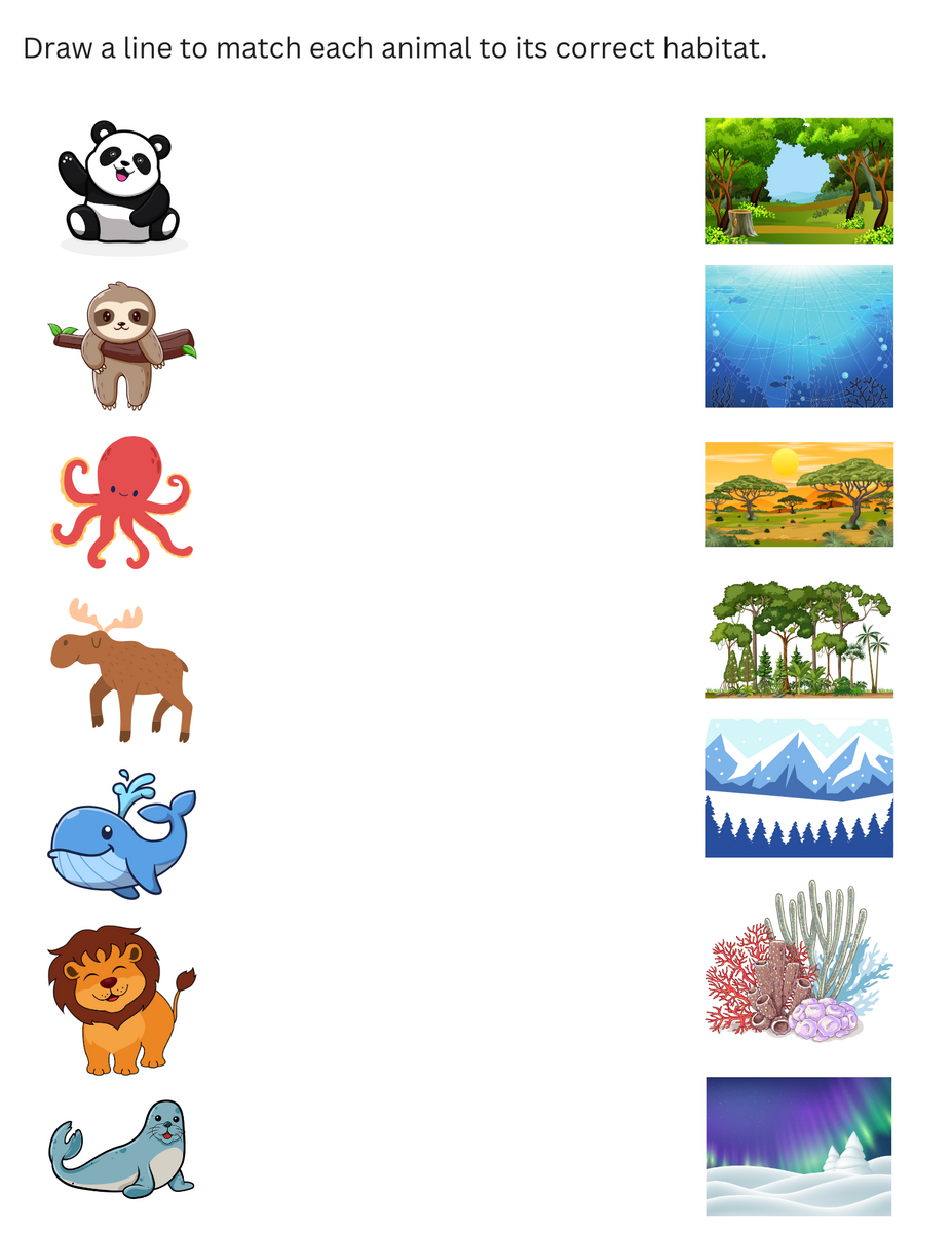 Printable Match The Animal To Its Habitat Worksheet For Kindergarten Made By Teachers Printable Match The Animal To Its Habitat Worksheet For Kindergarten Made By Teachers