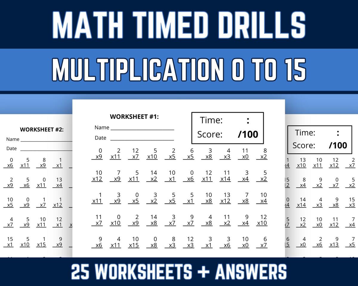 Printable Multiplication Timed Drill Worksheets Multiplying 0 To 15 Practice With Answers 3rd 4th 5th Grade Math Speed Test PDF Download Etsy