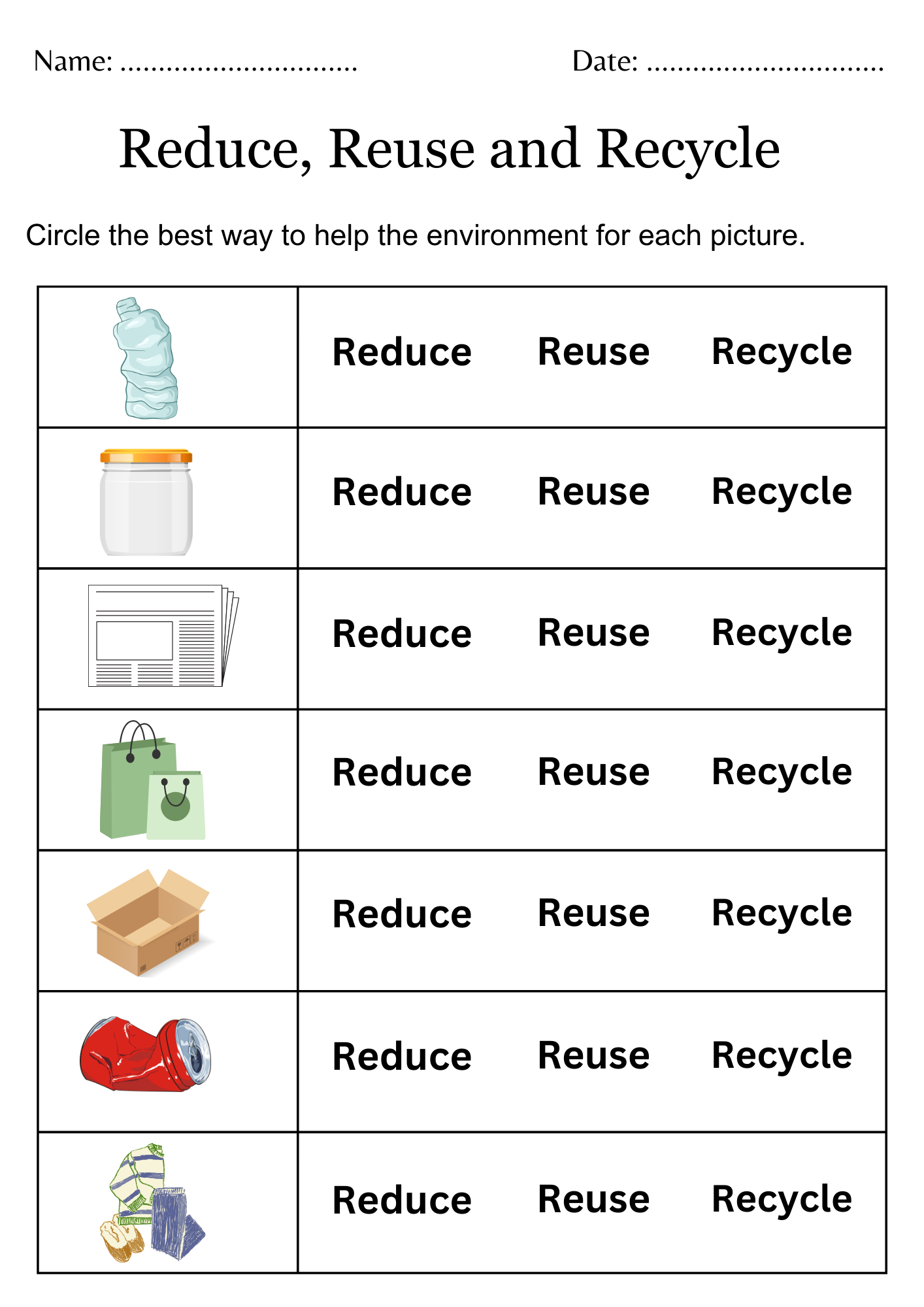 Printable Reduce Reuse Recycle Worksheets For Kindergarten Made By Teachers Reduce Reuse And Recycle Identification Worksheet For Kindergarten Kidpid