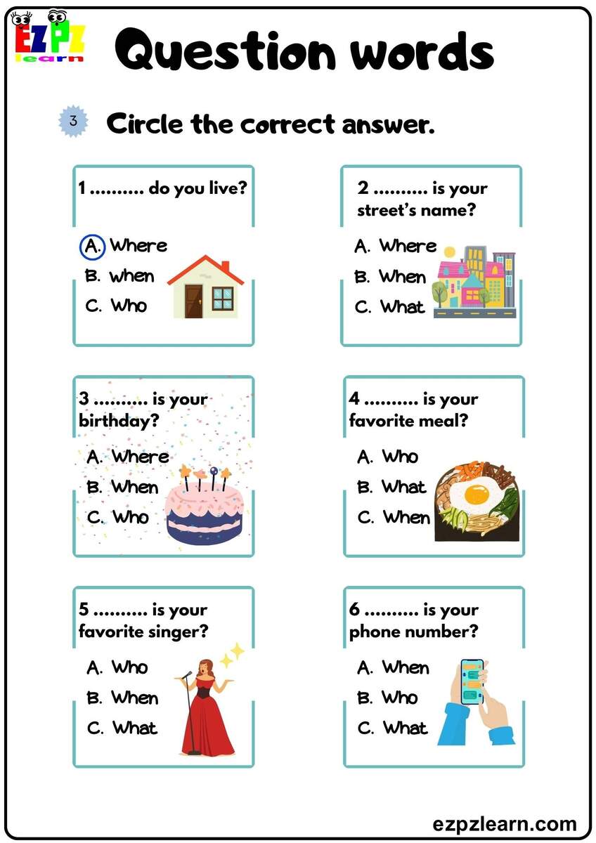 Question Words Worksheet Free Printable Digital PDF
