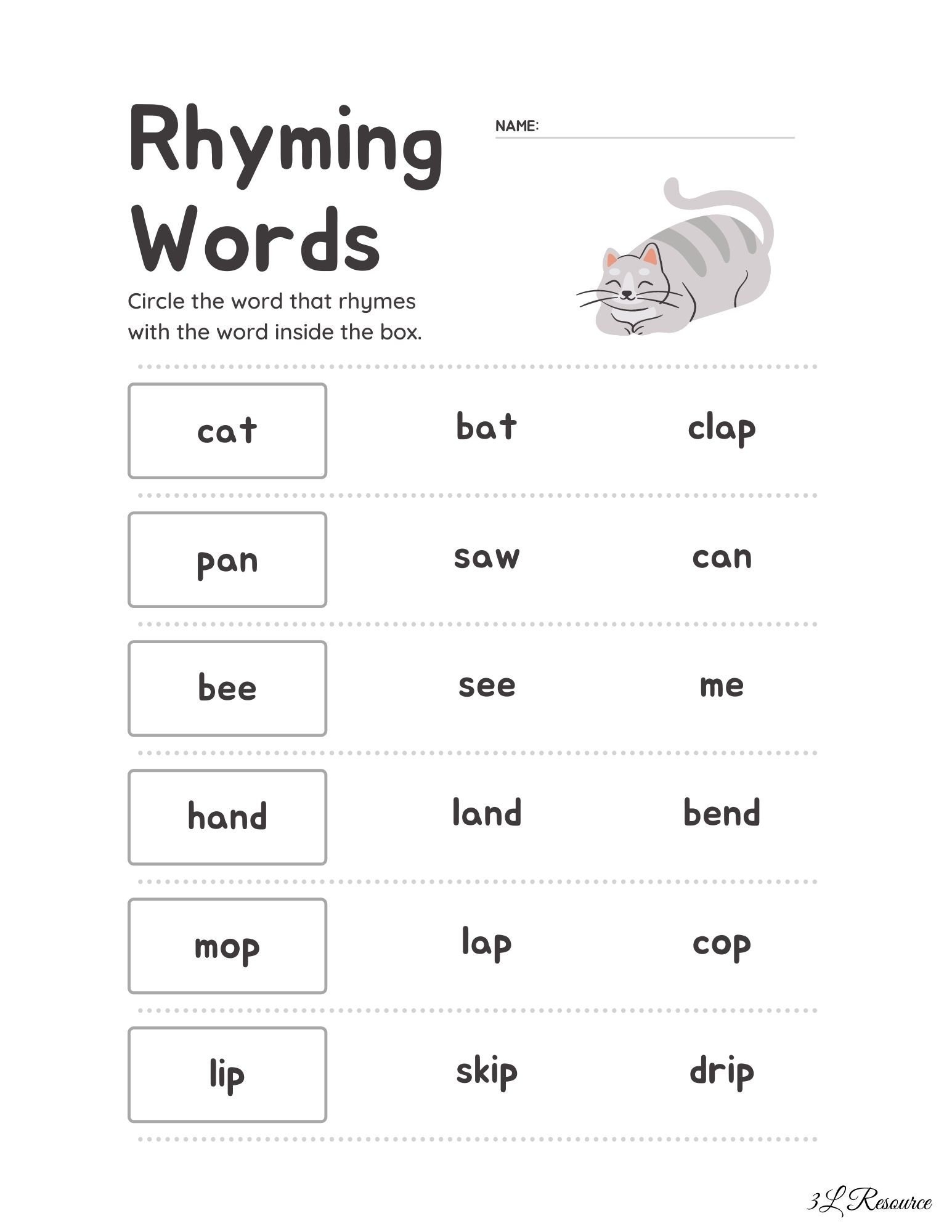 Rhyming Words Worksheets Kindergarten First Grade Etsy Free Rhyming Word Worksheet