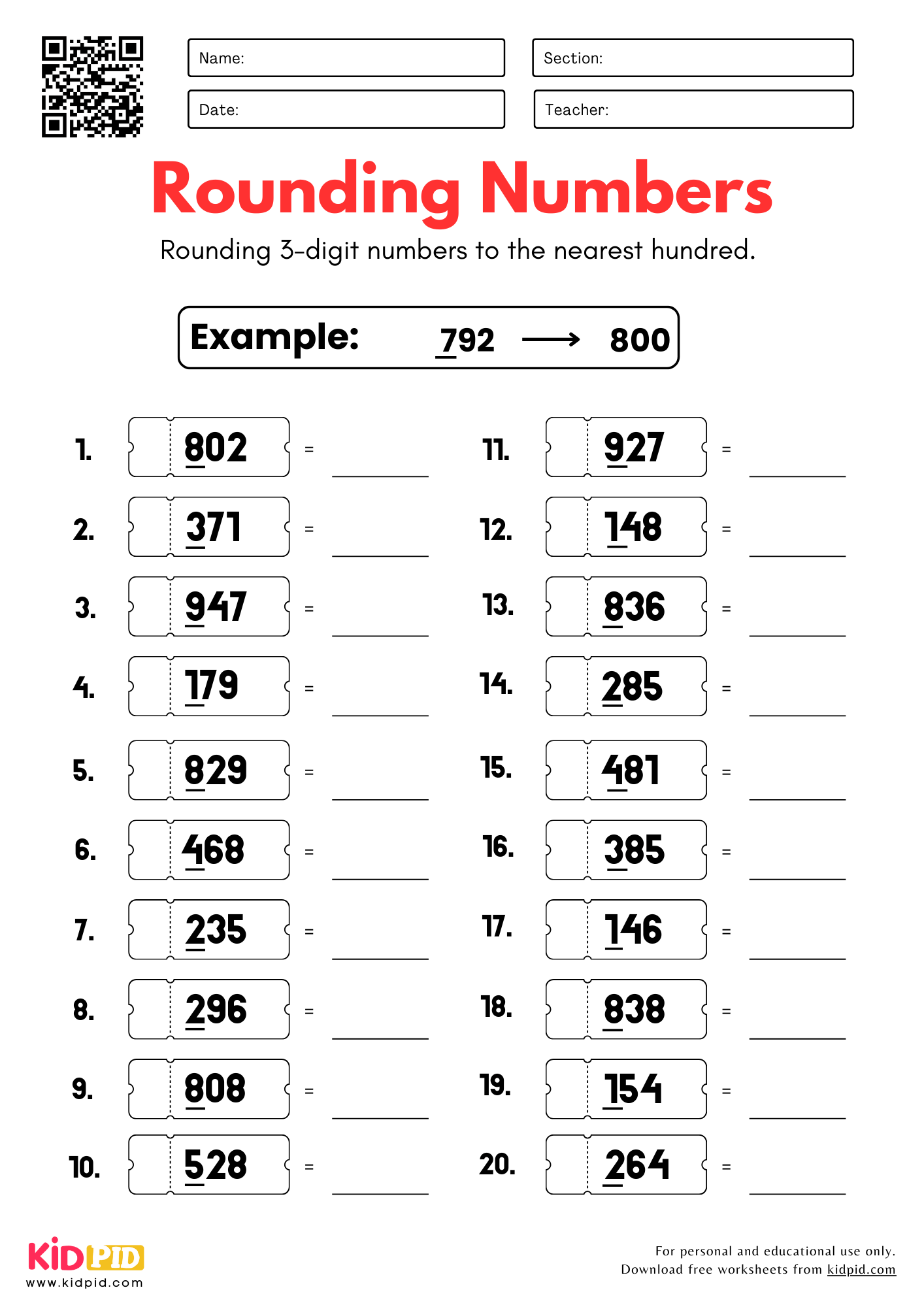 Rounding 3 Digit Numbers To Nearest 100 Worksheet For Grade 3 Kidpid Rounding 3 Digit Numbers To Nearest 100 Worksheet For Grade 3 Kidpid