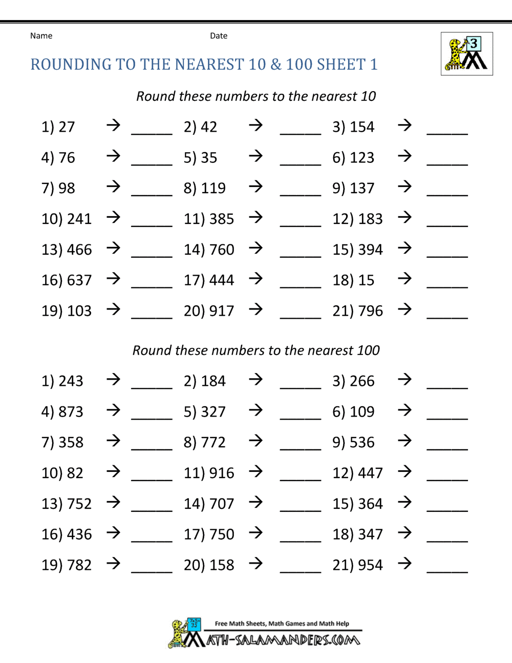 Rounding To The Nearest 100 Worksheets Free Rounding To The Nearest 100 Worksheets Teach Prints