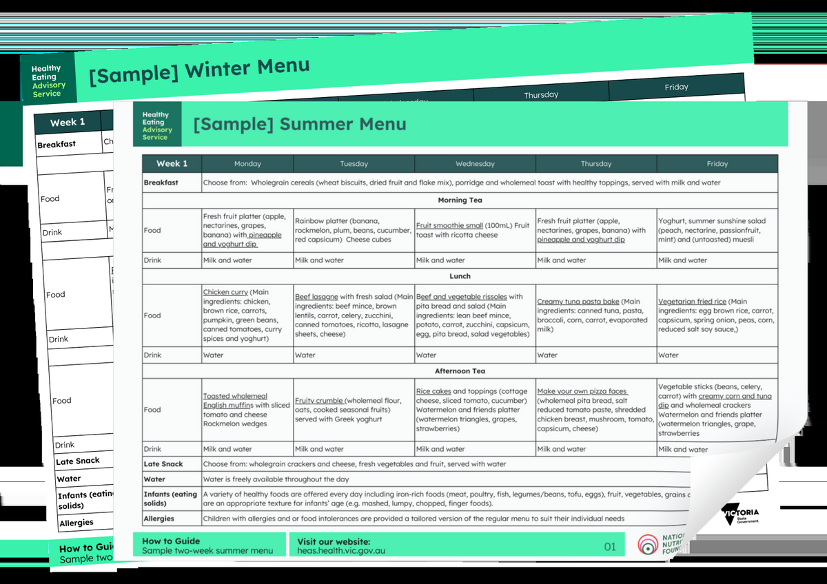 Sample Two Week Menus For Long Day Care Healthy Eating Advisory Service Sample Two Week Menus For Long Day Care Healthy Eating Advisory Service