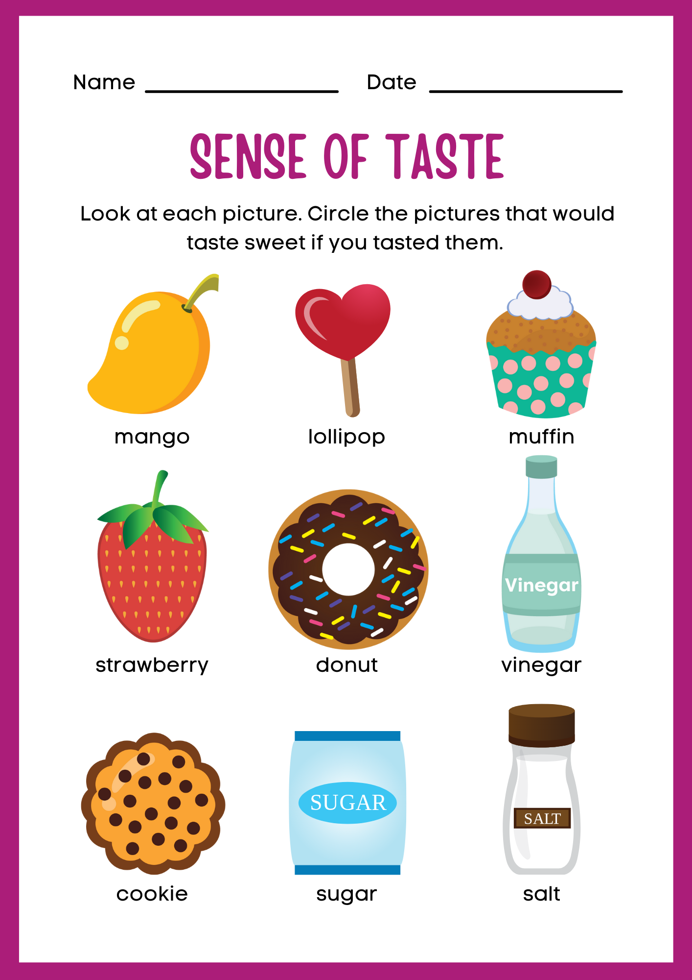Science Activity Sense Of Taste Worksheet For Kids Teaching Resources