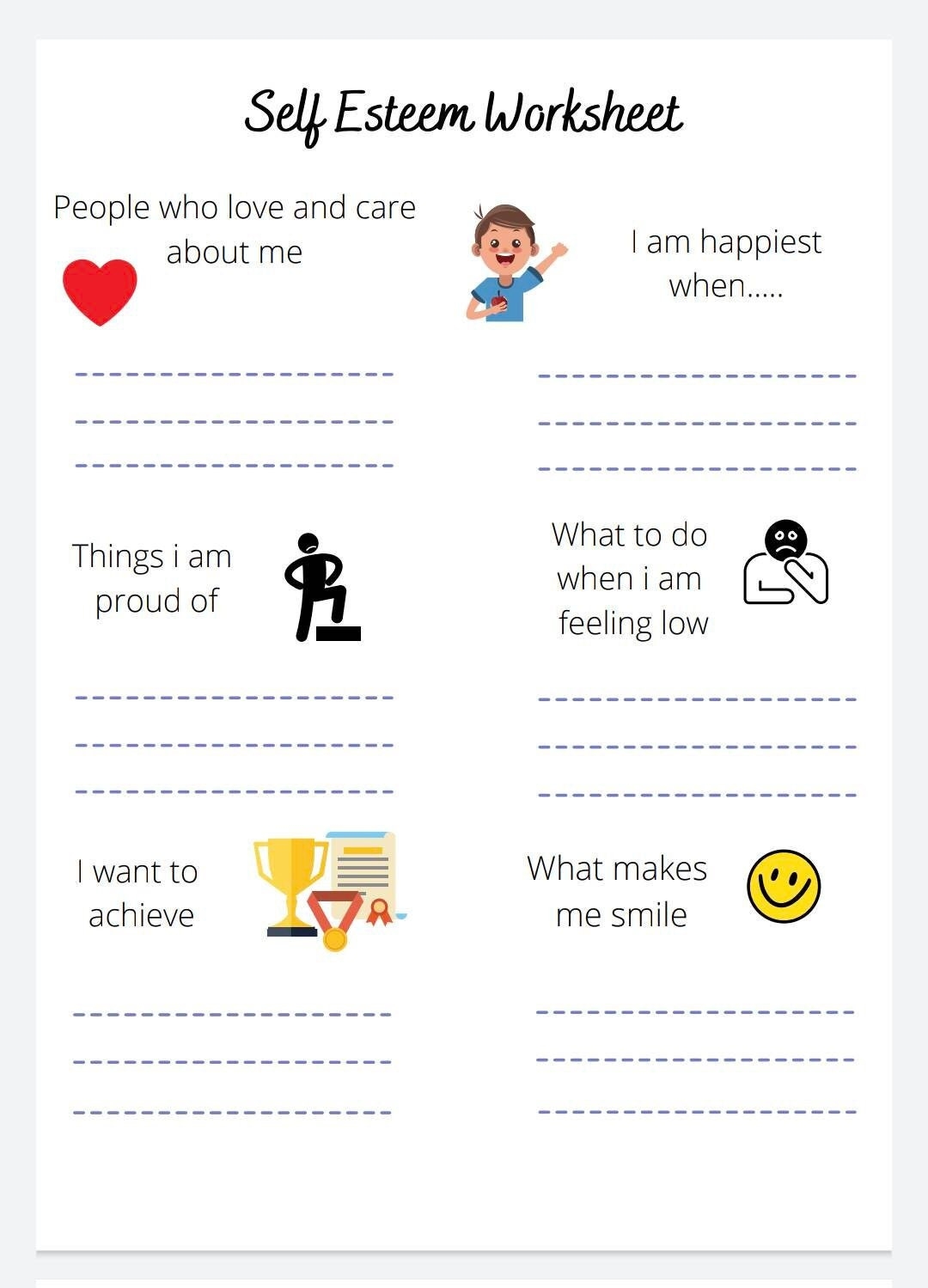 Self Esteem Gratitude Worksheet Children Mental Health Emotions Feelings Awareness Download Printable Etsy Mental Health Tips Worksheets