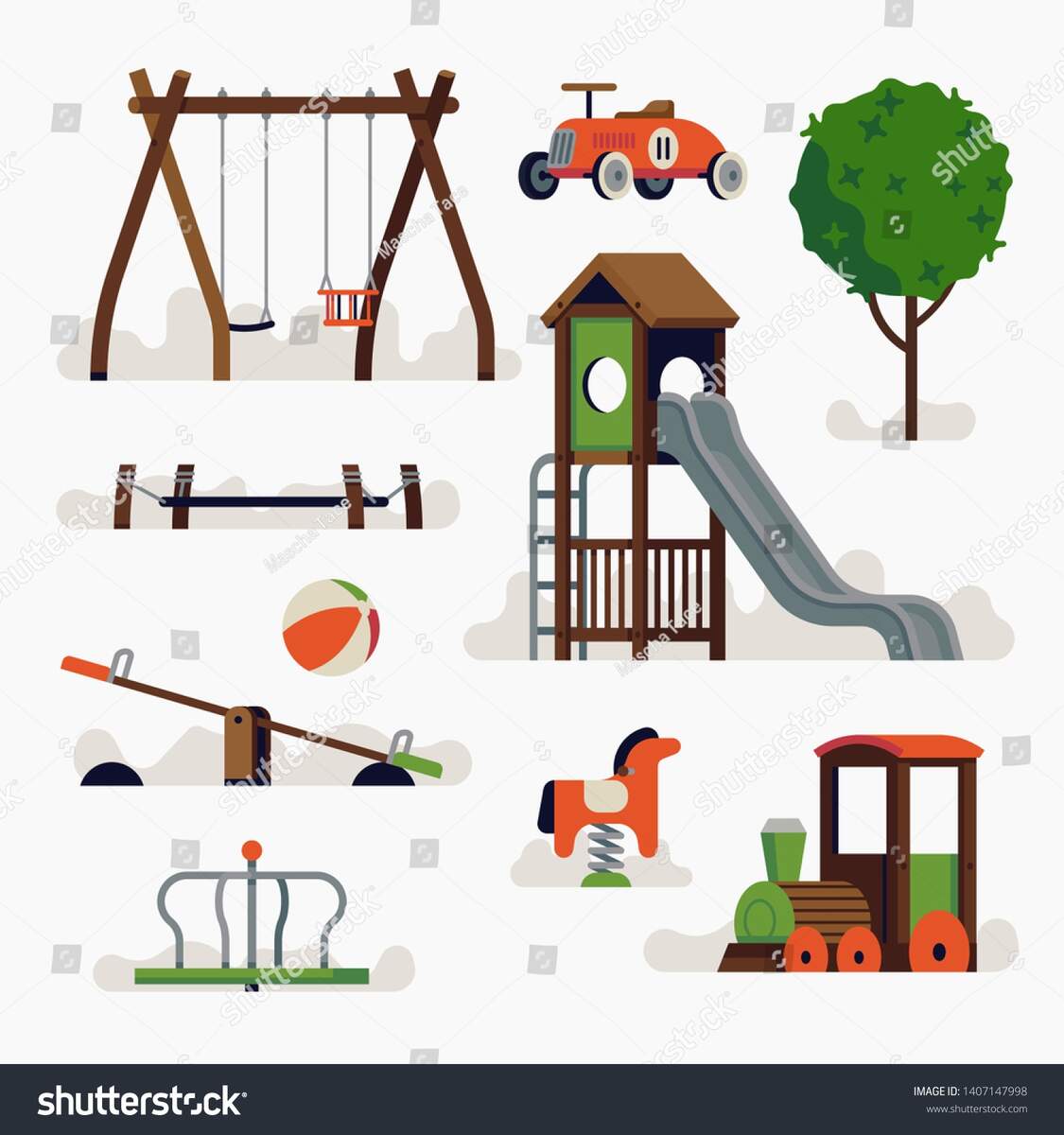 Set Kids Playground Equipment Including Slide Stock Vector Royalty Free 1407147998 Shutterstock