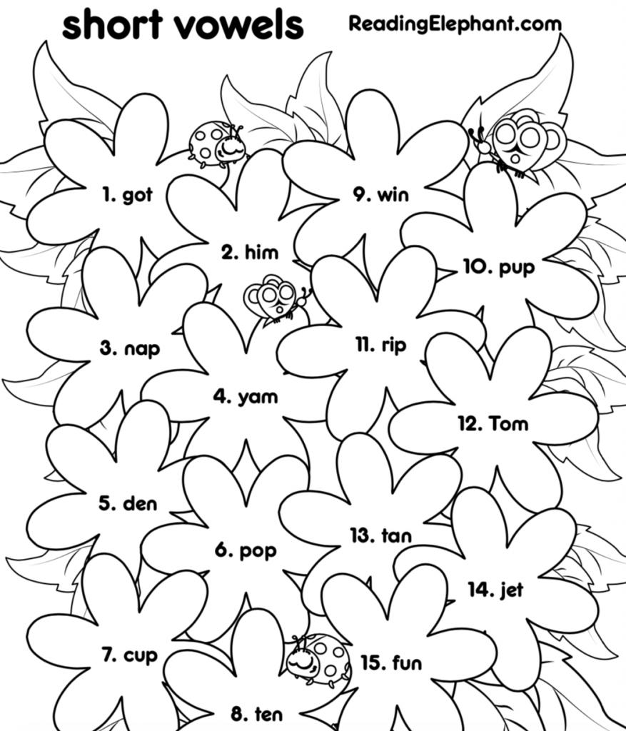 Short Vowel Worksheets For Kindergarten Flowers Pdf Reading Elephant Short Vowel Sounds Worksheet Free