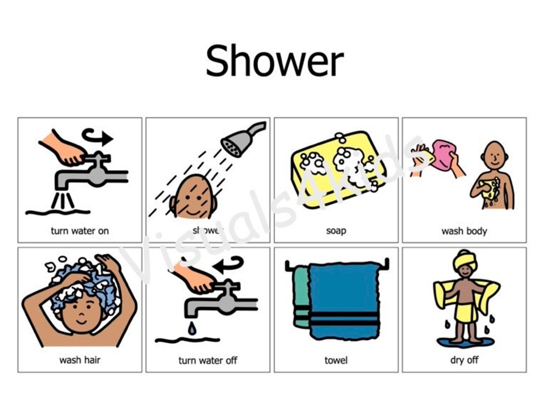 Shower Sequence Routine Autism Boardmaker Visual Aid High Level Picture Communication Etsy