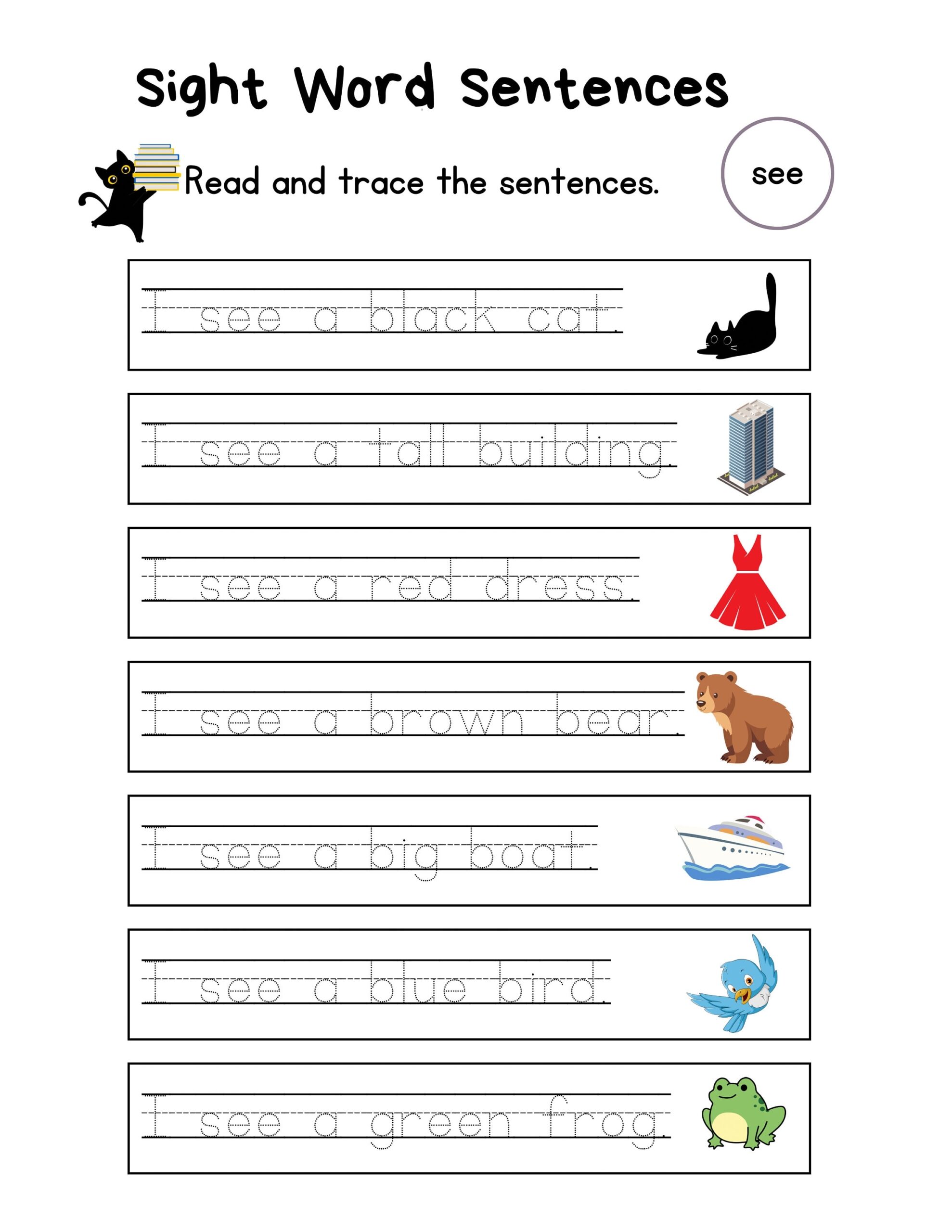 Sight Word Sentences See Worksheet Etsy Sight Word Sentences See Worksheet Etsy
