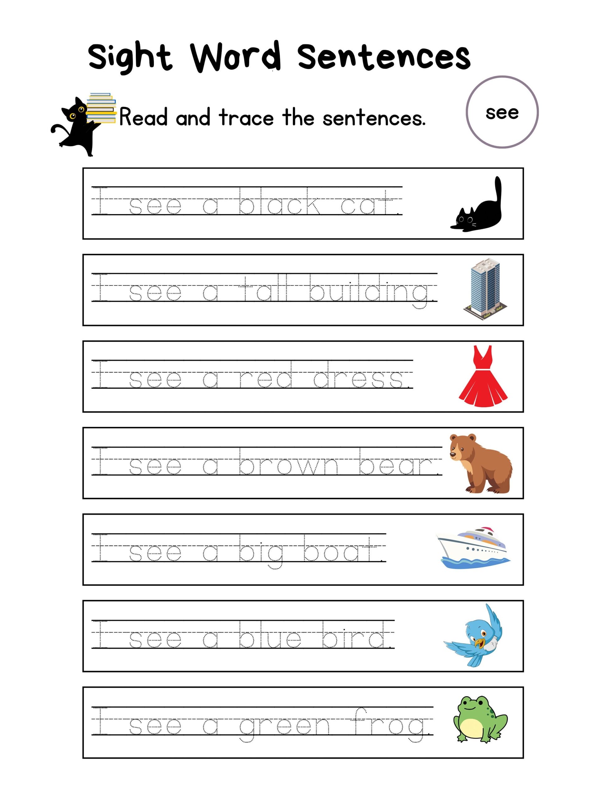 Sight Word Sentences See Worksheet Etsy Sight Word Sentences See Worksheet Etsy