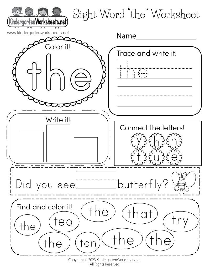 Free Kindergarten Sight Word Worksheets Printable