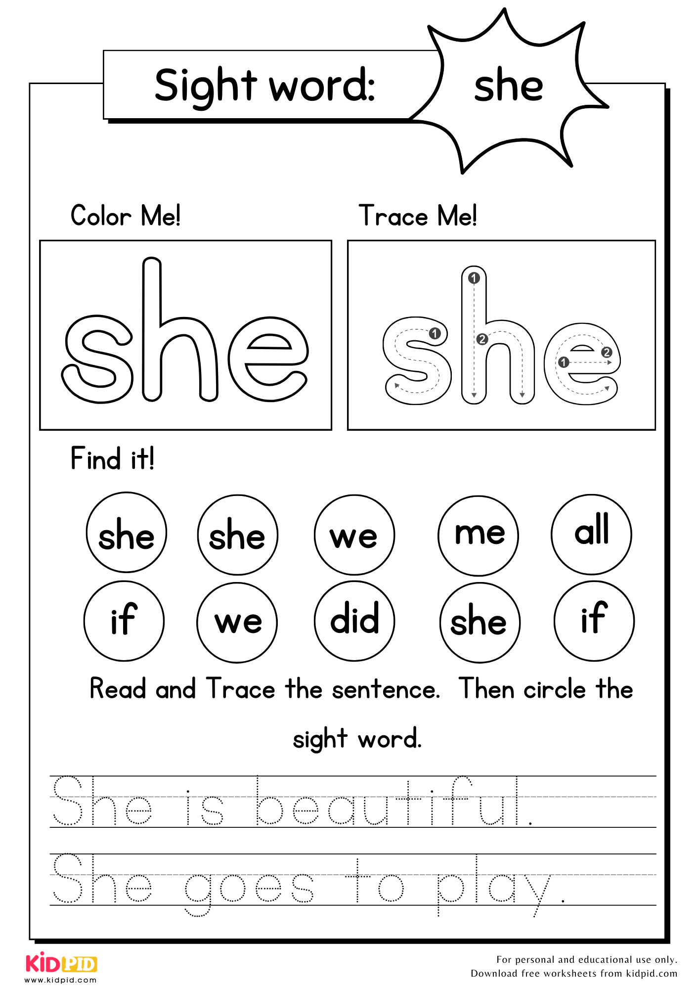 Sight Word Worksheets With Sentences For KIndergarten Kidpid