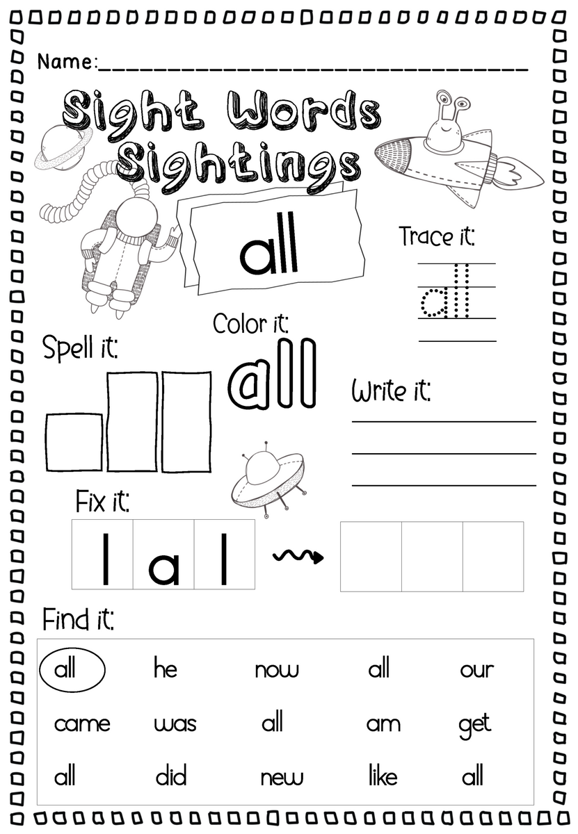Sight Words Sightings No Prep Kindergarten Worksheets Made By Teachers
