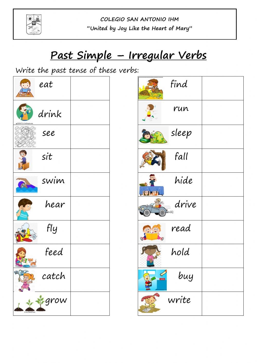 Simple Past Tense Worksheet Irregular Verbs