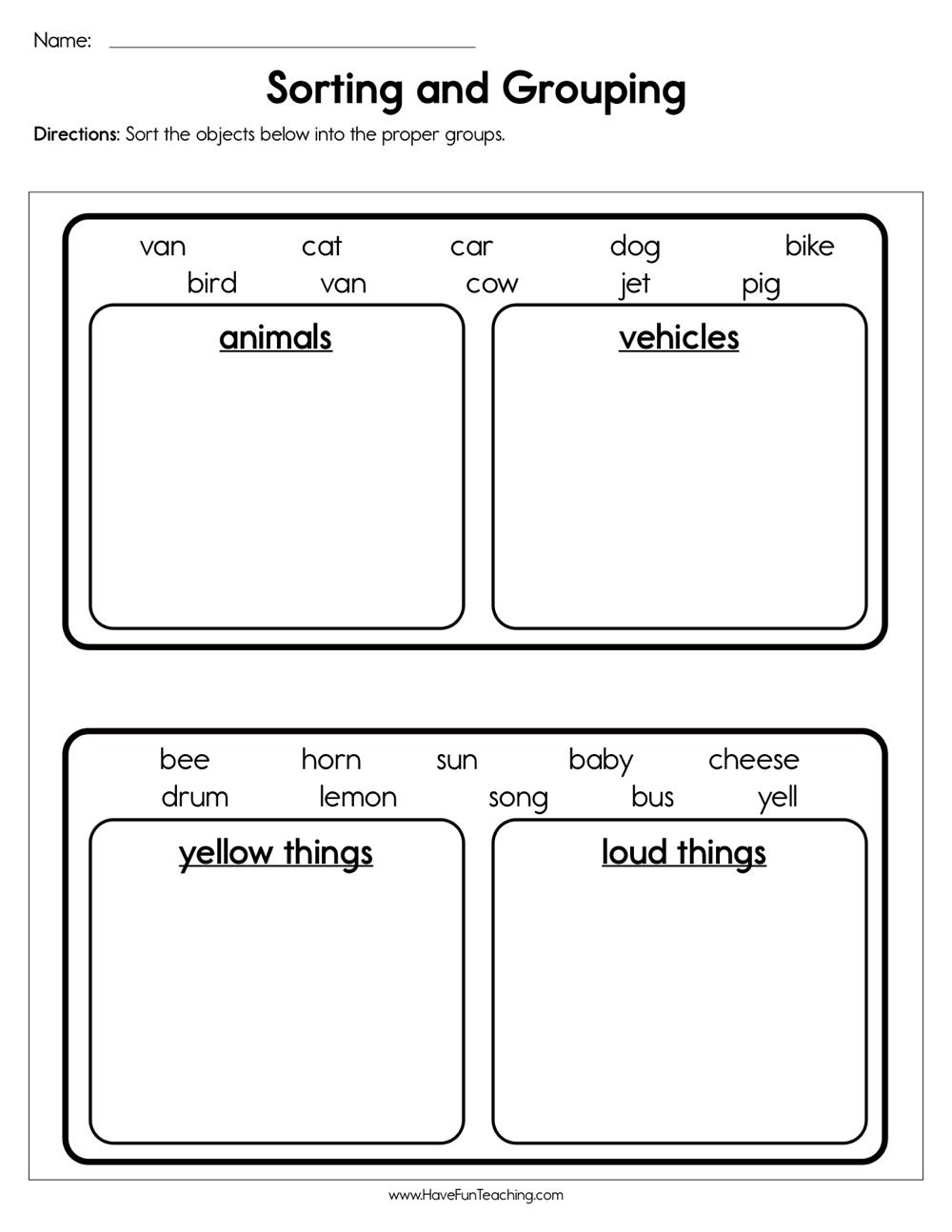 Sorting And Grouping Worksheet Have Fun Teaching