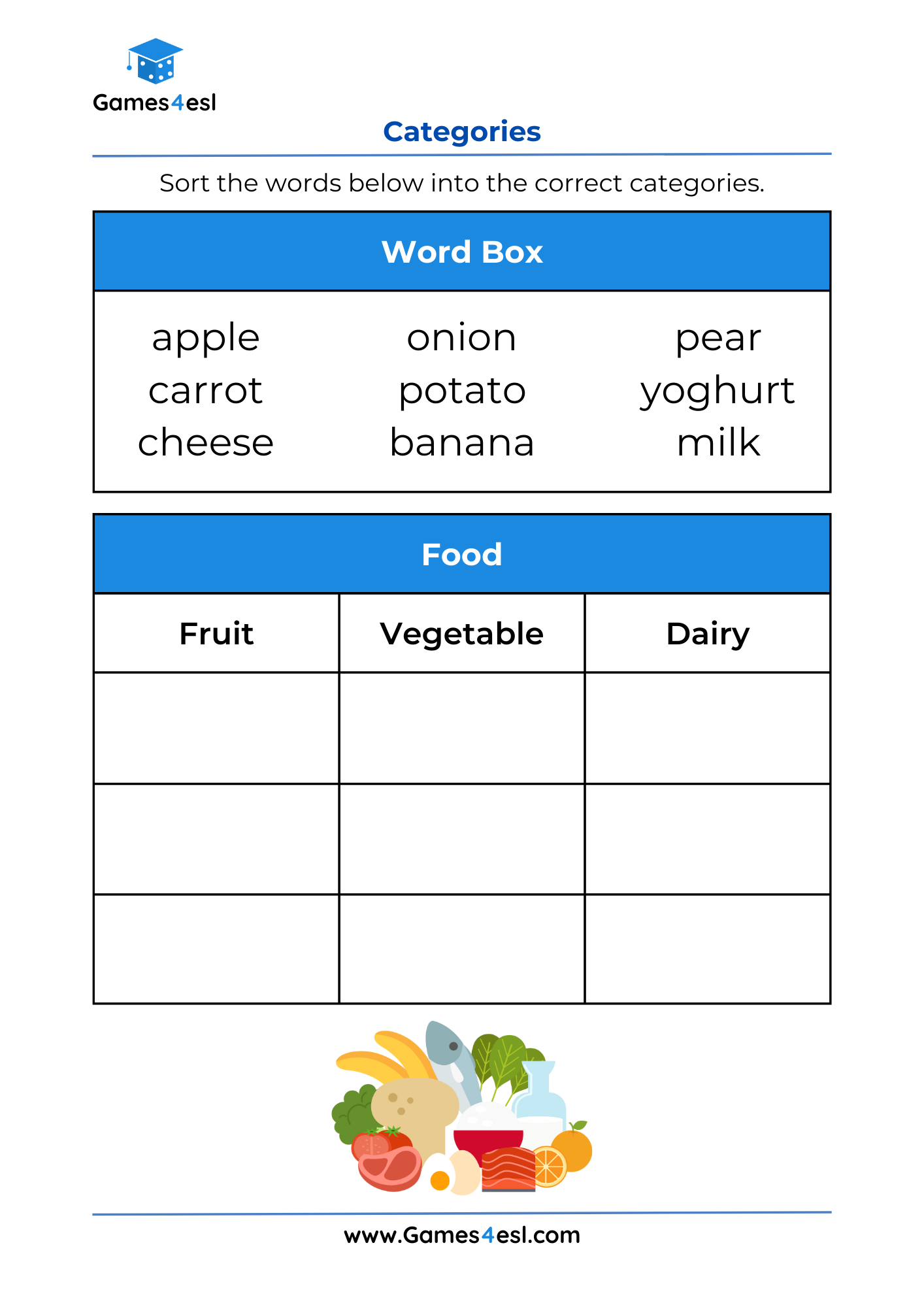 Sorting Worksheets For Grade 1 Sorting Words Into Categories Games4esl Sorting Worksheets For Grade 1 Sorting Words Into Categories Games4esl