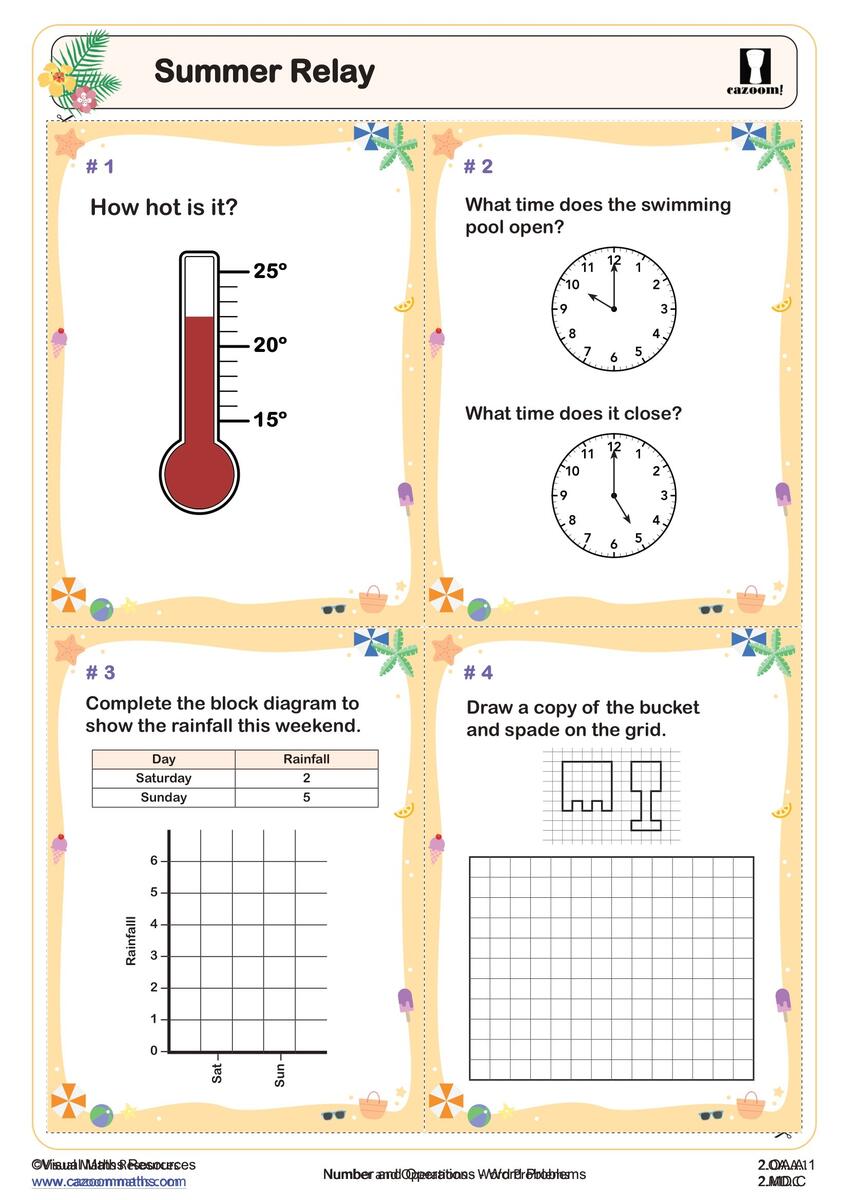 Summer Math Worksheets Printable PDF Math Worksheets Cazoom Math