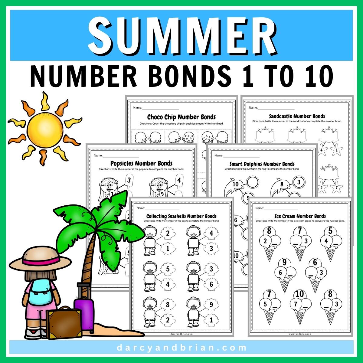 Summer Number Bonds 1 10 Worksheets For Preschoolers Summer Number Bonds 1 10 Worksheets For Preschoolers
